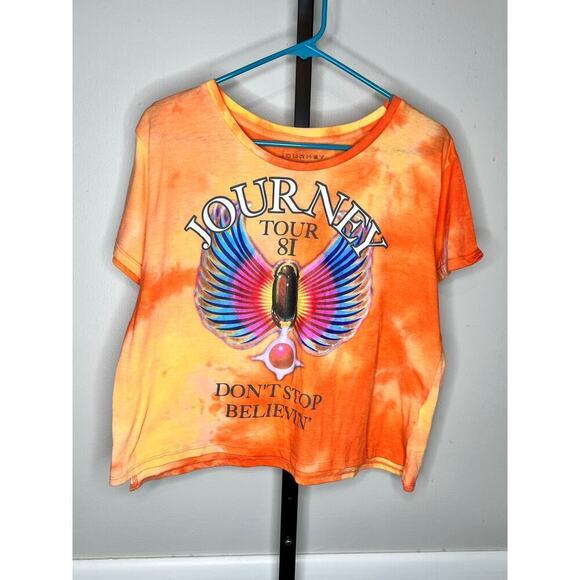 Journey Don’t Stop Believin’ Tour 81 Orange Tie Dye Graphic Cropped Band Tee XXL - Picture 2 of 7